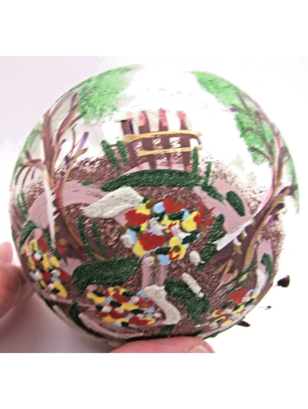 Handmade Boheme Czech Republic Reverse Painted Glass Ornament Dept 56 stand